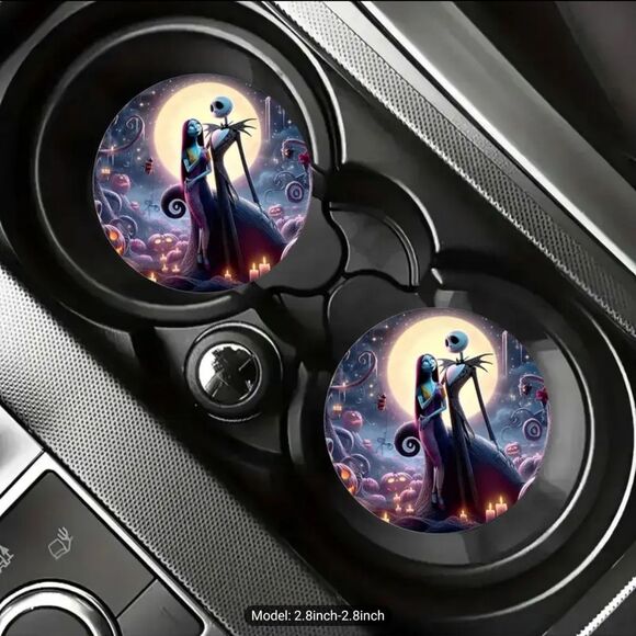 NEW Jack and Sally Love Set of 2 Acrylic Car Coasters Nightmare B4 Christmas - Picture 1 of 4